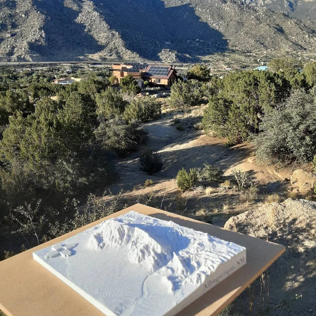 Custom 3D terrain map of a customer's property in nature, made for display as unique home decor