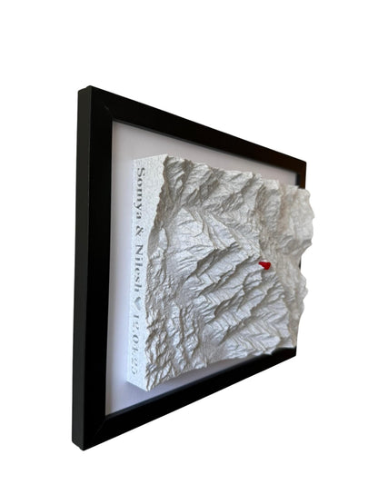 3D printed topographic map of Custom 3D Topographic Map – Engagement Location Gift by Terrastrata